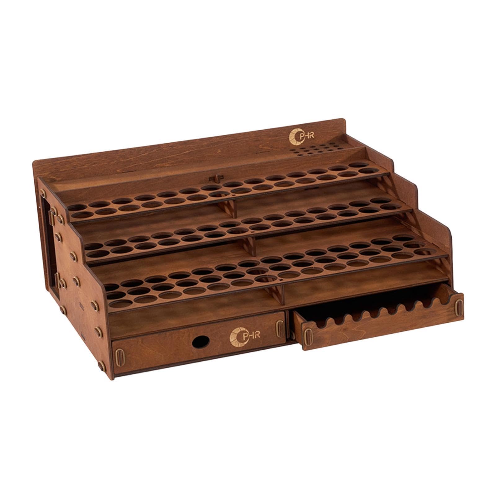 Qianly Paint Storage Organizer Holzstruktur Pinselhalter Aufbewahrungsfach Schublade Stifthalter mit Hoher Kapazität für Künstler Modellbau Heimwerkstatt, 98 Löcher