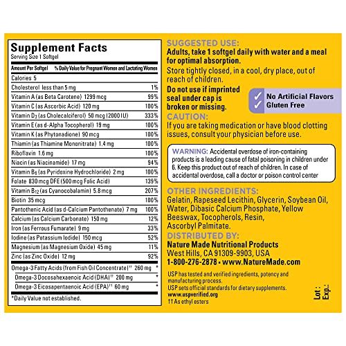 Nature Made Postnatal Multivitamin + Dha 200 Mg, Postnatal Vitamins For Breastfeeding Moms & Babies, Vitamins & Nutrients Include Iron, Vitamin D3, Calcium, Iodine And More, 60 Softgels #TOP5