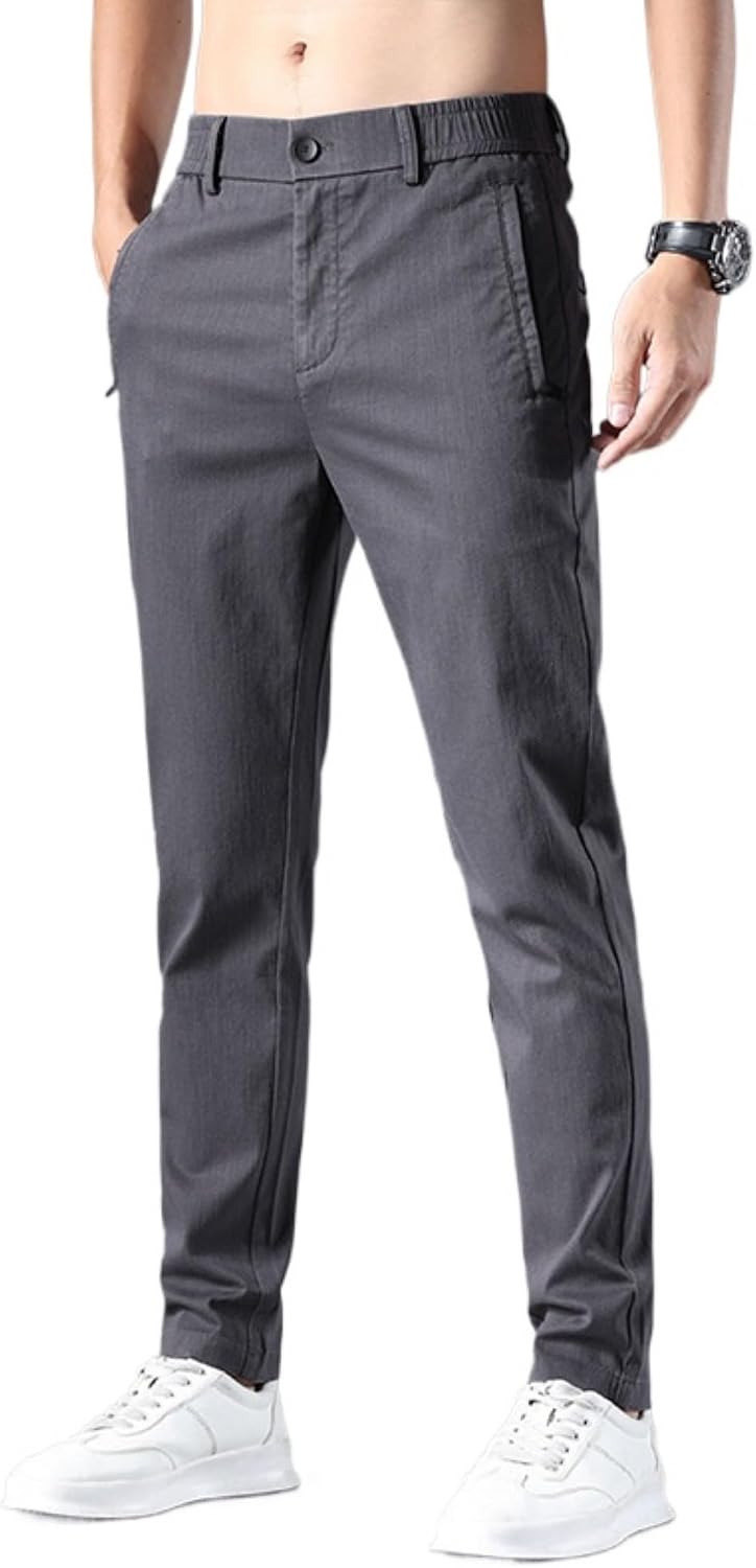 Men's Business Slim Fit Comfort Pants Breathable Straight Leg Casual Trousers Solid Classic Outdoor Pants