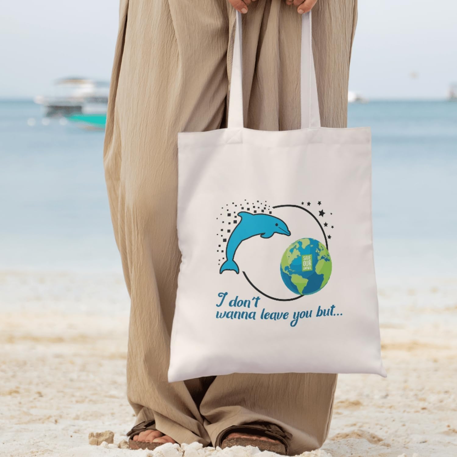 Dolphin Tote Bag Set of 2, 100% Cotton Canvas with Zipper Closure and Multiple Pockets, Large and Small Multi-Purpose Bag for Shopping, School, Travel, Gifts