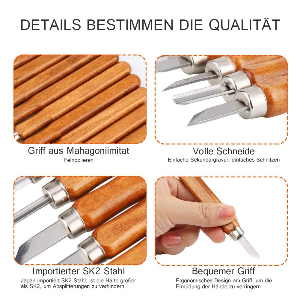 HOSPAOP Set di Attrezzi per Intaglio del Legno - 12 Coltelli da Intaglio in Legno e una Pietra per Affilare per Adulti e Bambini, Utensili per Intagliare Legno, Frutta, Verdura, Intaglio Fai da Te