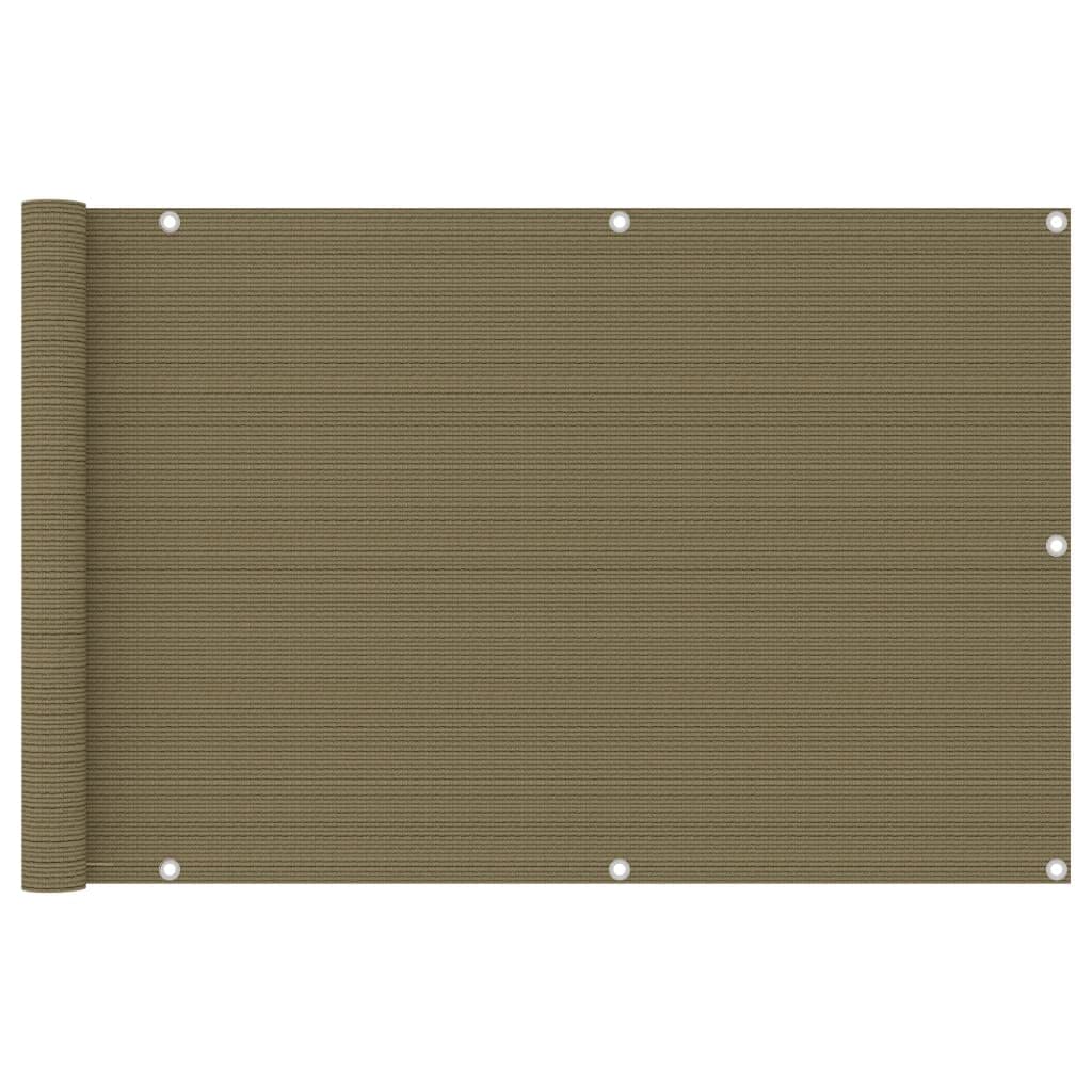 Écran de balcon taupe en PEHD 90x400 cm avec œillets et corde pour jardin