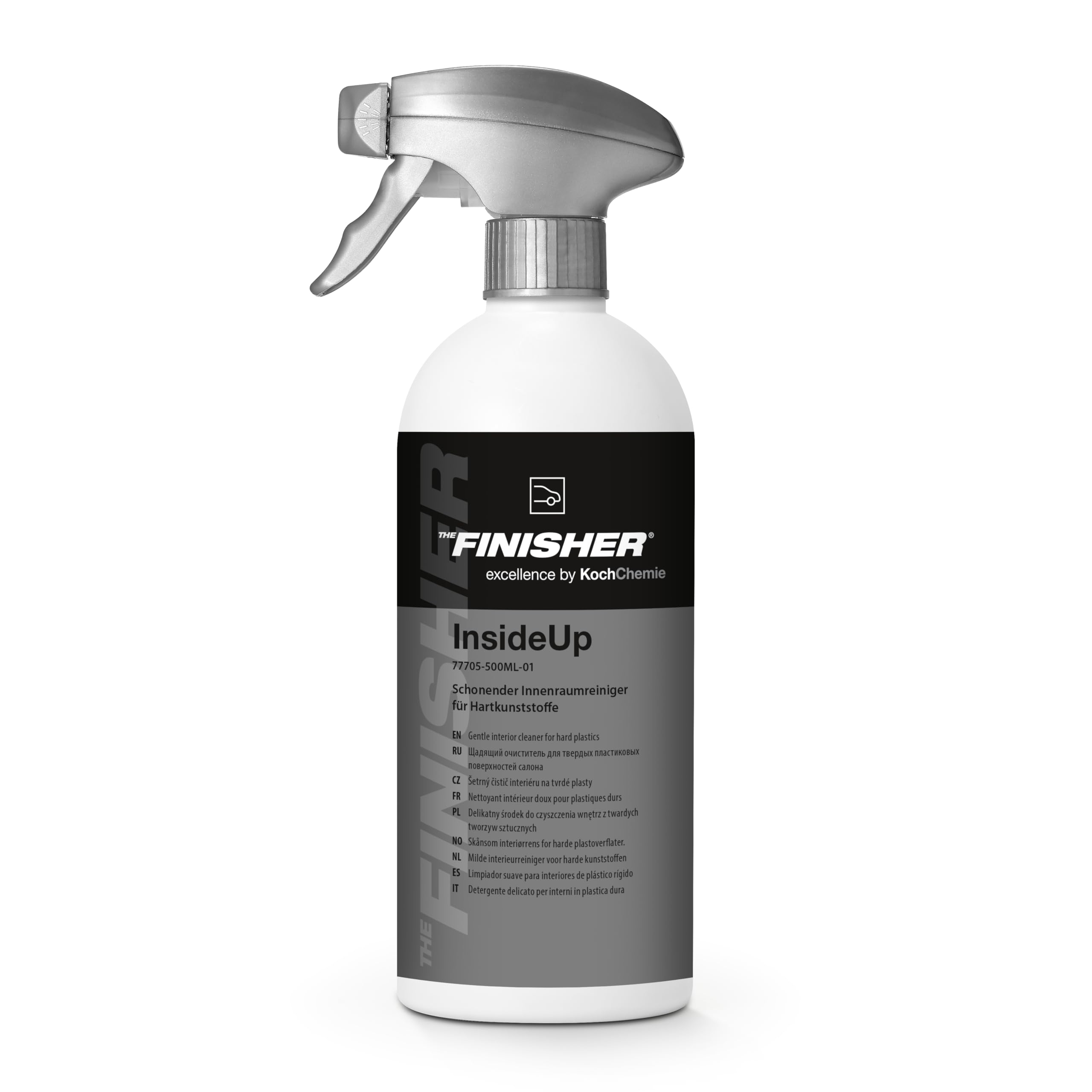 Auto Innenraumreiniger Set – THE FINISHER InsideUp & InsideCare 500 ml Cockpitreiniger und Kunststoffpflege mit Mikrofasertuch, Brush & Schwamm – Innenraum Pflege Set