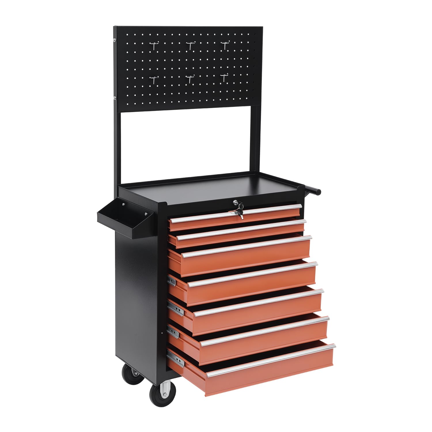 HOMCOM Carrello Porta Utensili Attrezzi 61.5 x 33 x 76cm Nero e Arancione | Attrezzatura, con Cassettiera