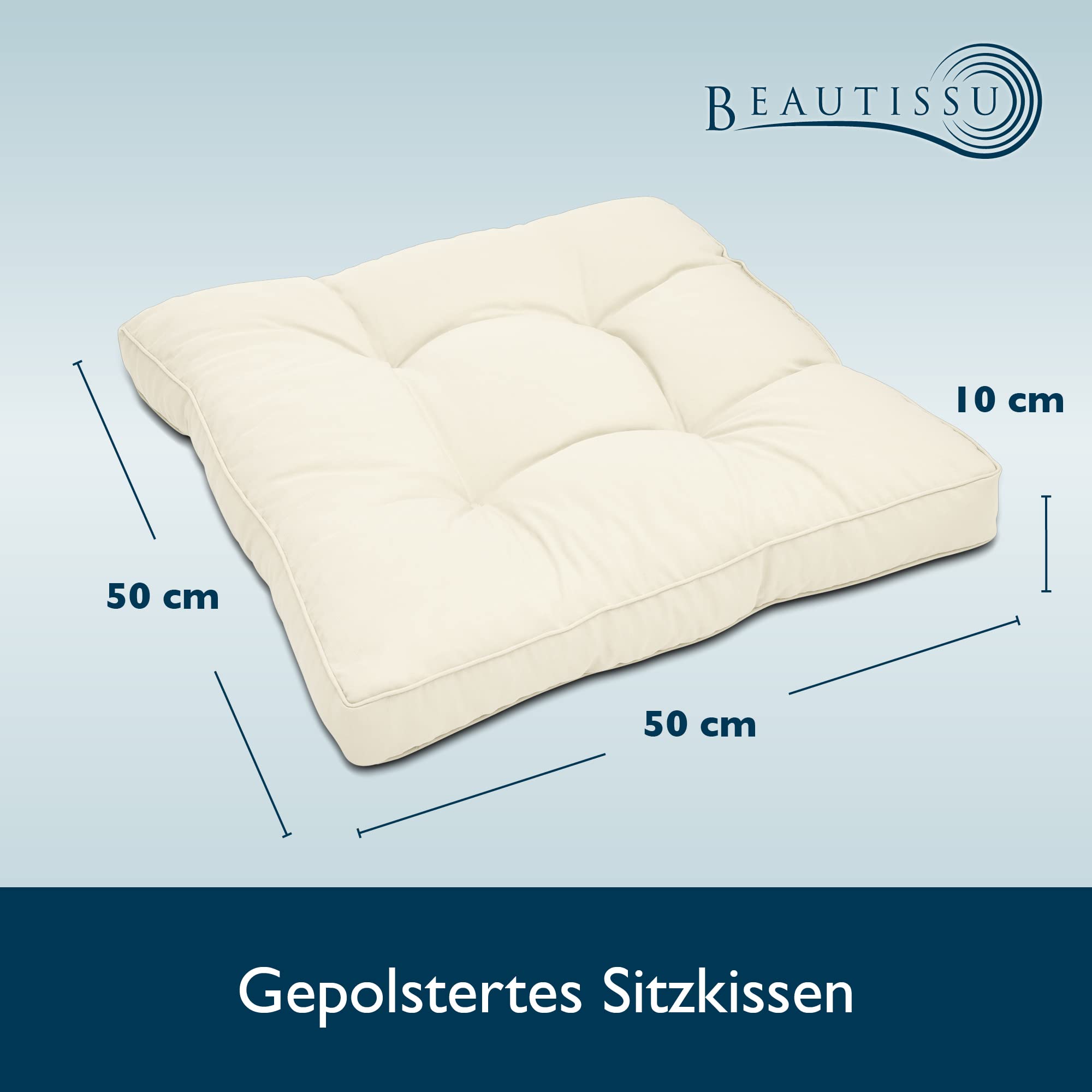 Beautissu Set Cojines Sofa Exterior Jardin Asiento 50x50 cm y Respaldo 50x40 cm Natural – Cómodo Cojin Exterior para Silla Lounge y Acolchado Ratán, Muebles Jardín Sillones – xLuna