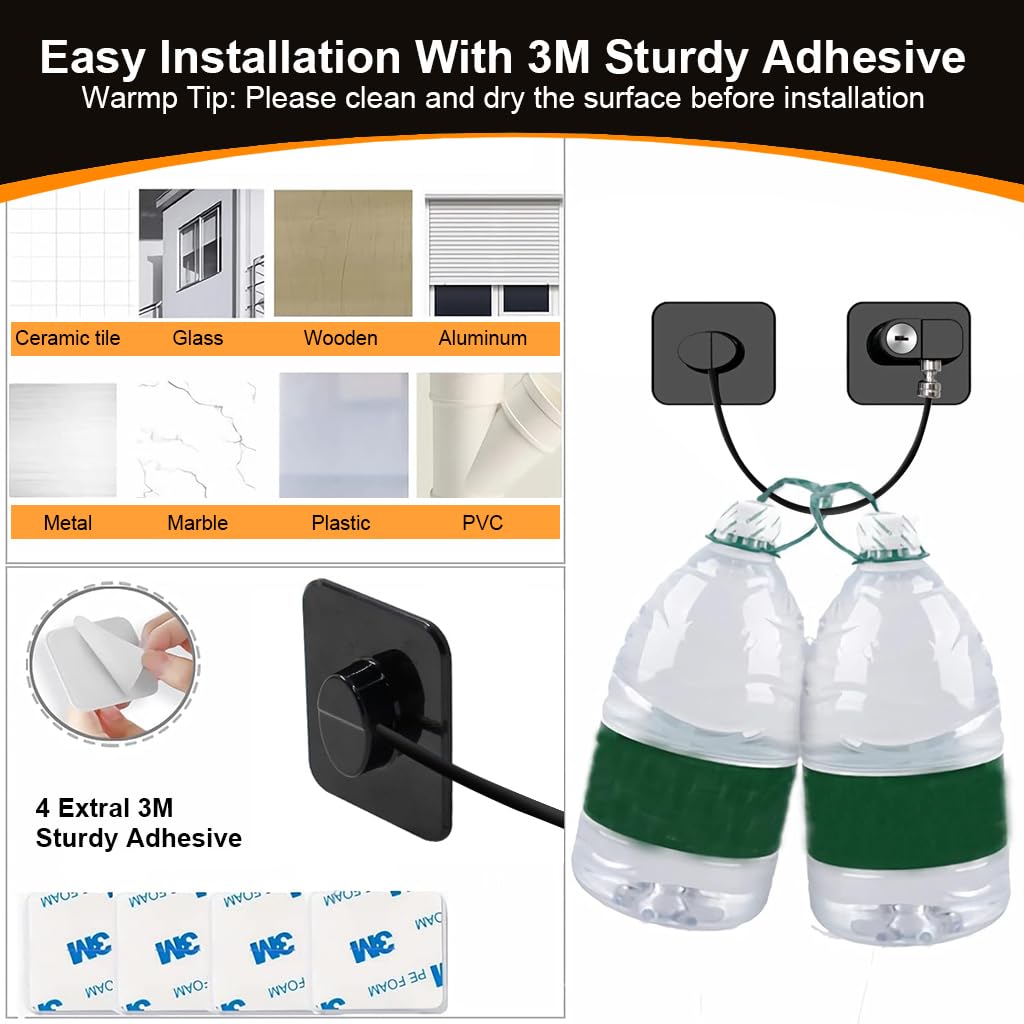 STHIRA 2Pcs Stainless Steel Chain Fridge Lock with Keys Child Proof Door Wi 3