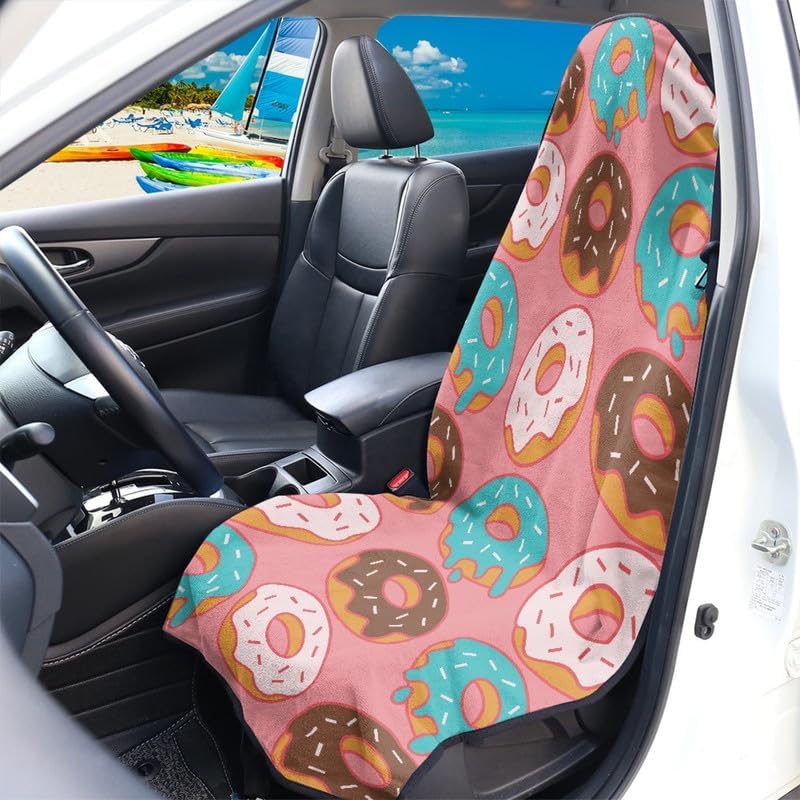 Cute Doughnut Waterproof Seat Covers Cartoon Dessert Print for Cars Trucks Vans & SUV Proof Seat Covers for Front Seat Stain Resistant Car Seat Cover, Pink