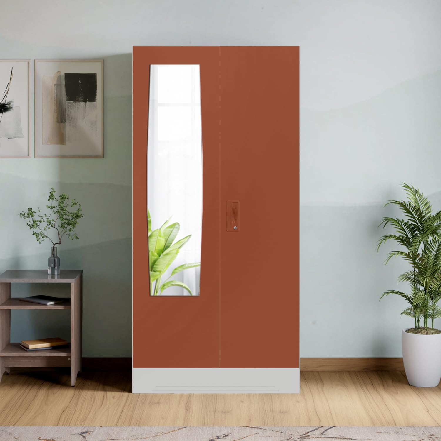 Interio by Godrej Slimline 2-Door Steel Almirah with Plain Mirror (Baked Clay), 1-Year Warranty, 2 Shelves-image-2