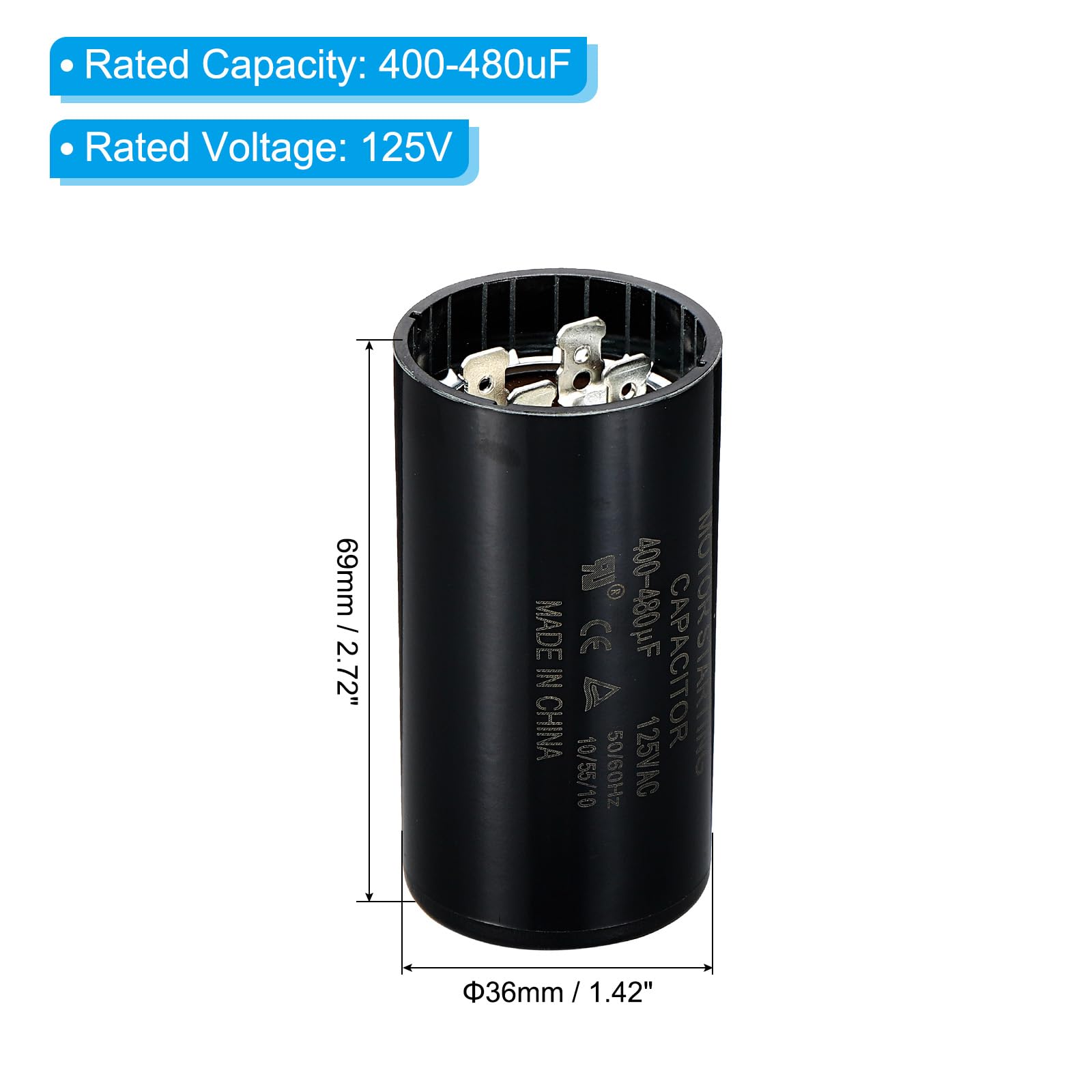 PATIKIL Condensador De Arranque De Motor 10 Piezas 400-480uF/Mfd 110-125V 50/60Hz CD60 Condensador De Funcionamiento Condensador De Arranque De Motor Para Arranque Y Funcionamiento