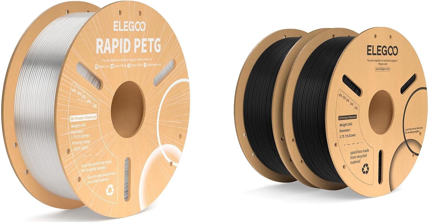 Rapid PETG Filament Transparent 1KG & PLA Plus Filament Black 2KG