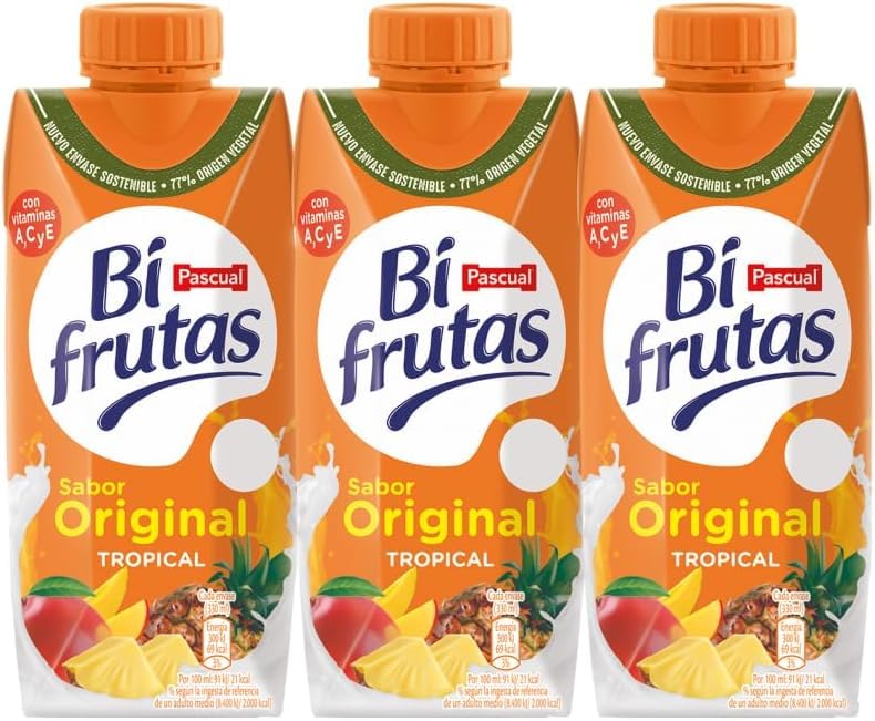 Bifrutas - Bebida Refrescante Sabor Original Tropical - Pack 18 x 330ml | Bebida Natural de Frutas, Refrescante y Energizante.