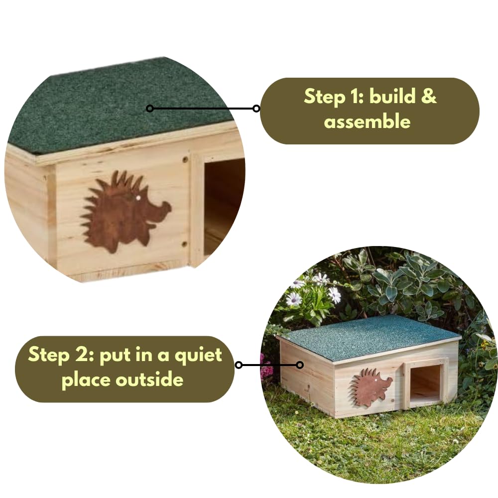 Garden Mile Maison pour hérisson en bois pour jardin, abri d'hibernation, station d'alimentation pour hérisson, habitat extérieur résistant aux prédateurs, abri en bois pour la faune