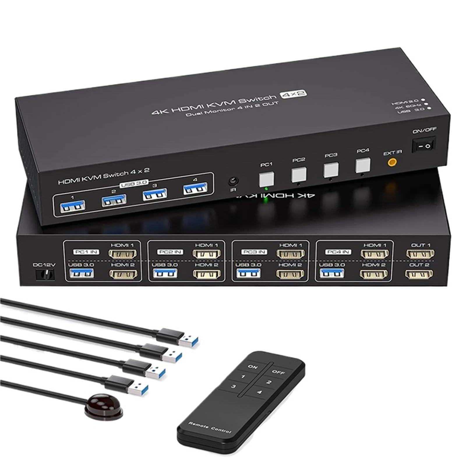 4K@60Hz HDMI KVM Switch 4 PC 2 Monitors,4 Port KVM Switches for 4 PCs Share 2 Monitor and 4 USB 3.0 Devices with Remote Control(US Plug)-image-40