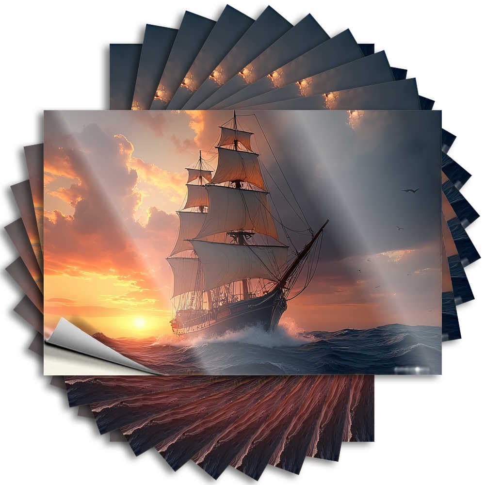 Funny Patio Decor Bottle Stickers | Vintage Sailing Ship At Sunset Cheap Durable Vinyl Sticker Easy Apply for Boss(8X12CM)