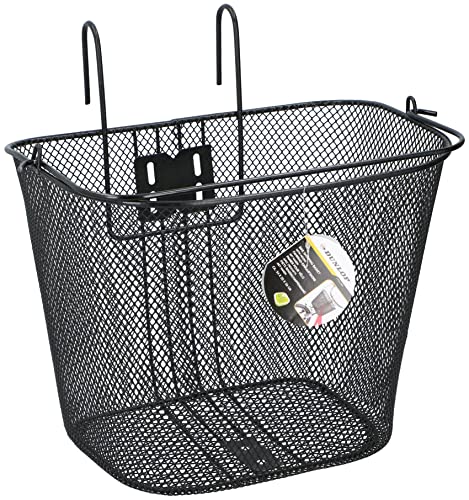 Dunlop Cesta Bicileta Delantera 22L - Cesto con Asa y Ganchos - Cesta Bicileta Manillar 34 x 24.5 x 26 cm - Adecuado para Bicicleta Eléctrica, Bicicleta de Abuela y de Ciudad - Metal - Negro