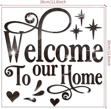 Welcome to Our Home Wall Decor Sticker, Home Acrylic 3D Mirror Wall Decal, Removable Art Letter Sign, Wall Door Quote Decoration DIY for Living Room Bedroom Sofa TV Background (Black)