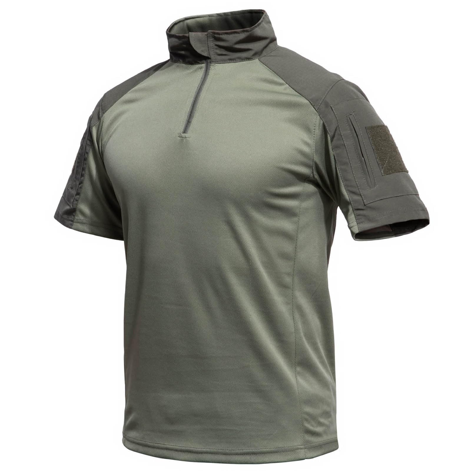 Vynebtrv Tactical Shirt for Men Quarter Zip Short Sleeve Combat Shirt Lightweight Army Security Military Shirts with Pockets(Green,XXL)