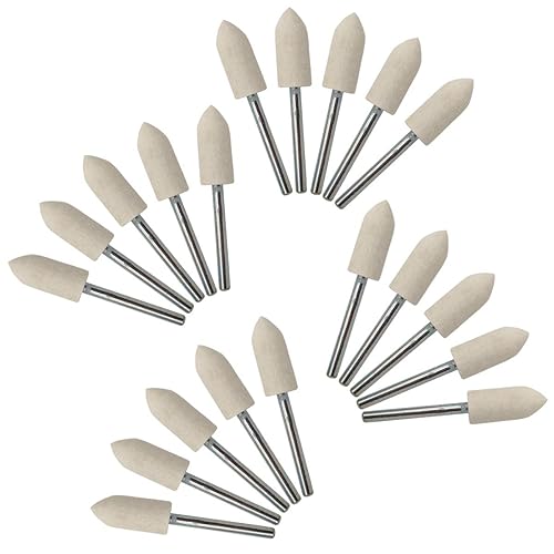 NGe Juego de 20 brocas de pulido de fieltro de lana de 3/10 pulgadas, mandril de cono blanco, accesorios para herramientas rotativas Dremel, vástago