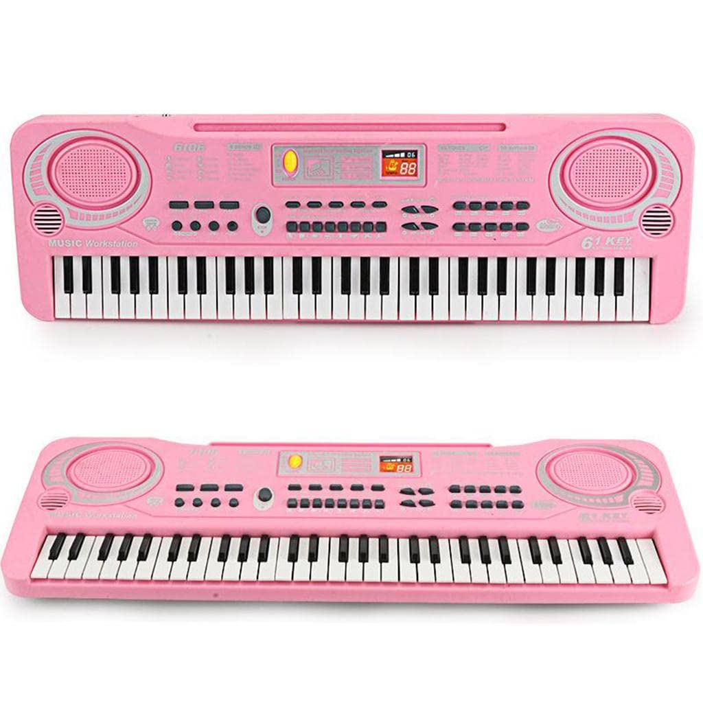 Piano Digital Teclado Musical Portátil Micrófono 61 Teclas Grabación USB Adecuado para Niños Enseñanza Musical en Casa Y Fiestas Infantiles, Rosado