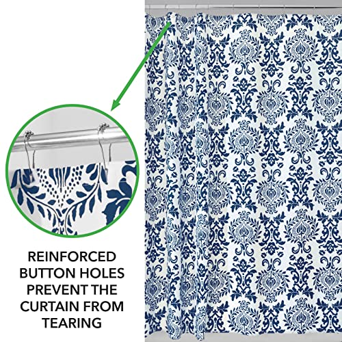 mDesign Long Decorative Damask Print - Easy Care Fabric Shower Curtain with Reinforced Buttonholes, for Bathroom Showers, Stalls and Bathtubs, Machine Washable - 72