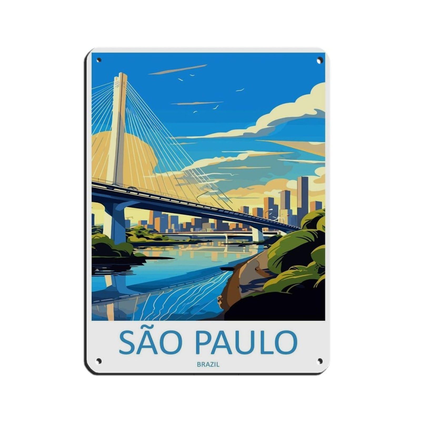 Sao Paulo Travel Art Brazil Art Poster (2) Tin Sign Vintage Metal Pub Club Cafe Bar Home Wall Art Decoration Poster Retro 12x16inch(30x40cm)