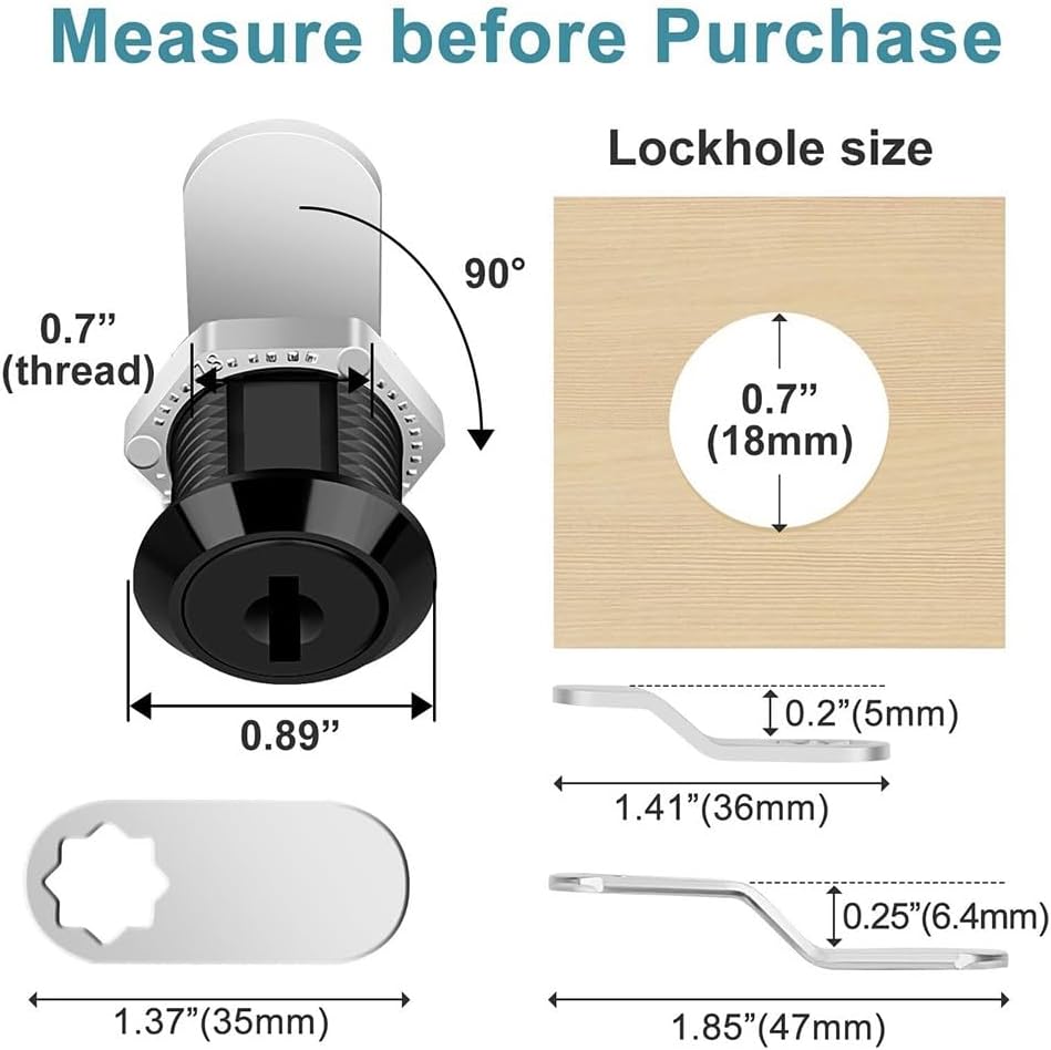 Steel Cam Locks 5/8 Inch with Keys for File Cabinet, RV Storage, Drawer and Mailbox, Black