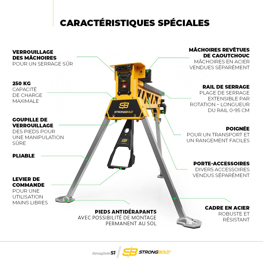 S1 Étau Tréteau Mobile - Établi de Serrage Multifonctionnel Pliable Charge Lourde | Grande Capacité 95 cm, Force de Serrage 10kN pour Menuiserie et Atelier