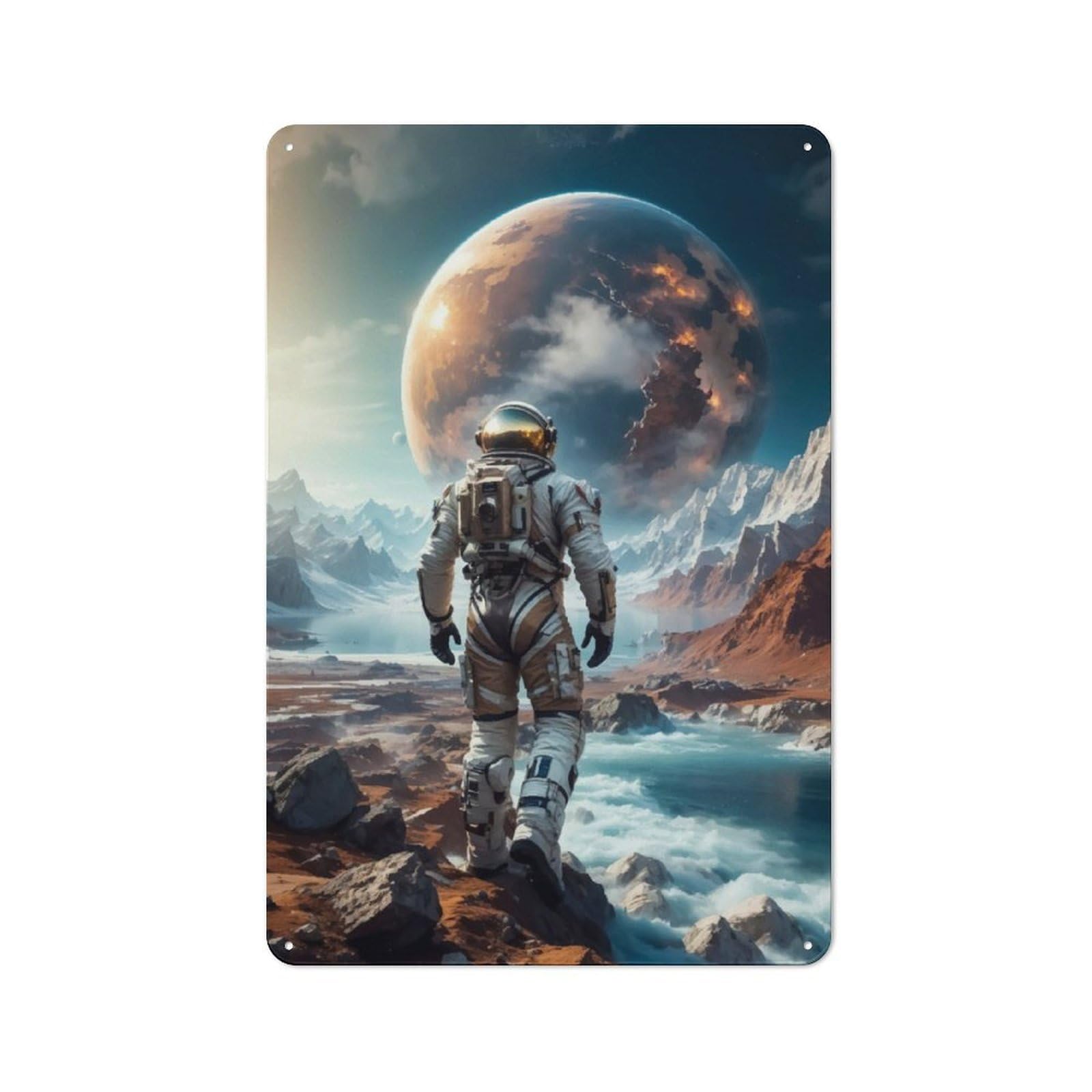 Junmoney Walking In The Cosmos Metal Sign 30X20cm With For Workshop Wall, Rustic Decor, For Collectors Decorating Workshops And Hobby Rooms