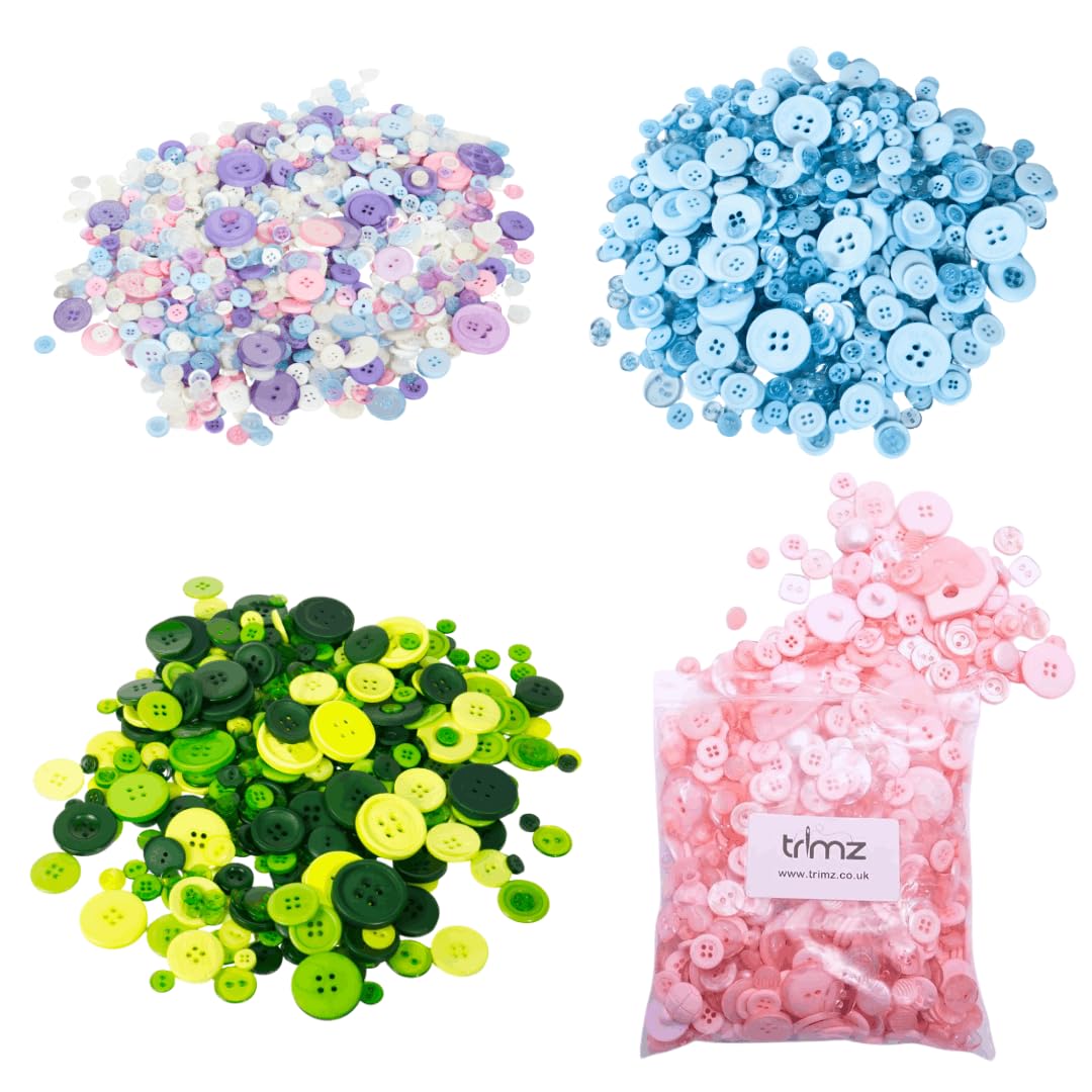 Trimz Buttons Spring Blooms Pack – Pastel Mix, Pink, Green, Sky Blue Button Set