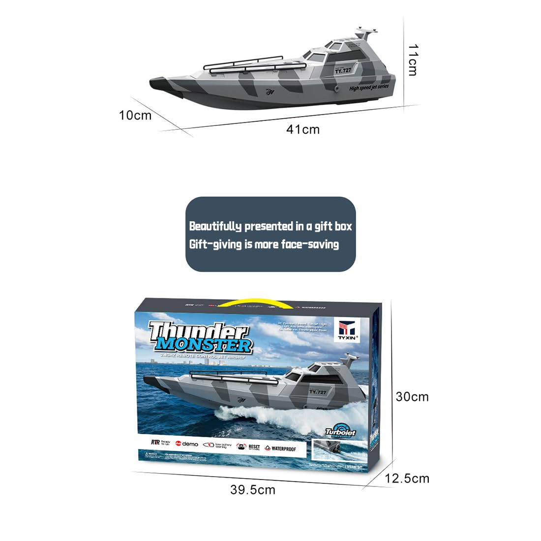 Elektrisches RC Speedboot für Erwachsene, Wasserdichtes Ferngesteuertes Boot mit Selbstaufrichtungsfunktion, 2,4GHz Hochgeschwindigkeits-Rennboot mit Wasserkühlung für Pool & See Outdoor-Einsatz