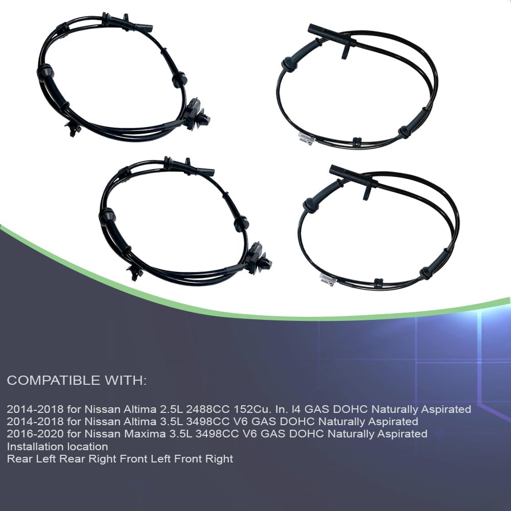 4PCS ABS Wheel Speed Sensor Compatible with 2014-2018 for Nissan Altima 2016-2020 for Nissan Maxima Replacement with 47910-3TA1A 47910-3TA2A ABS Sensor