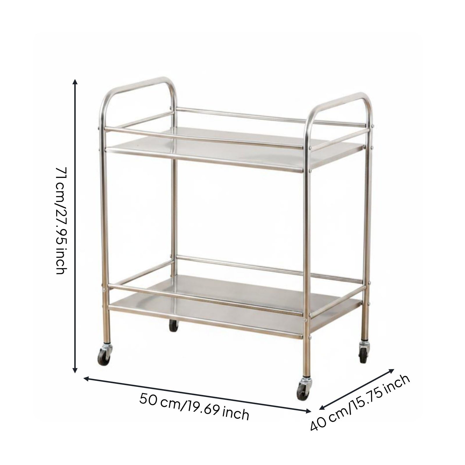 Carrello da Cucina in Acciaio Inox Multiuso Carrello Cucina in Acciaio Inox Alta Portata Organizzazione Casa, Carrello A Due Ripiani Con Quattro Sponde In Acciaio Inossidabile 50x40x71 Cm