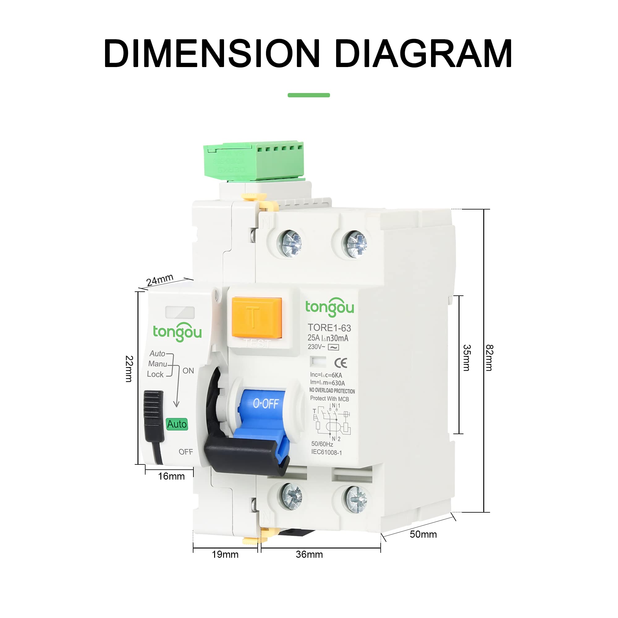 Interruttore Magnetotermico Differenziale RCCB RCD 6KA AC 2P 230V Tipo Automatico Dispositivo Richiusura Differenziale Interruttore 63A 30mA 100mA 300mA Smart Breaker(2Pole 100mA,25A)