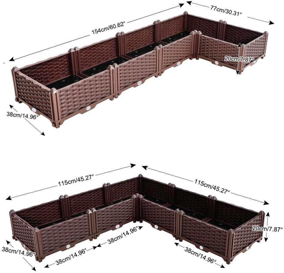 BAOYOUNI L-Shaped Planter Box Corner Raised Garden Bed Kit Vegetables Herbs Flowers Succulents Plastic Gardening Grow Container for Indoor Balcony Outdoor Patio, Brown