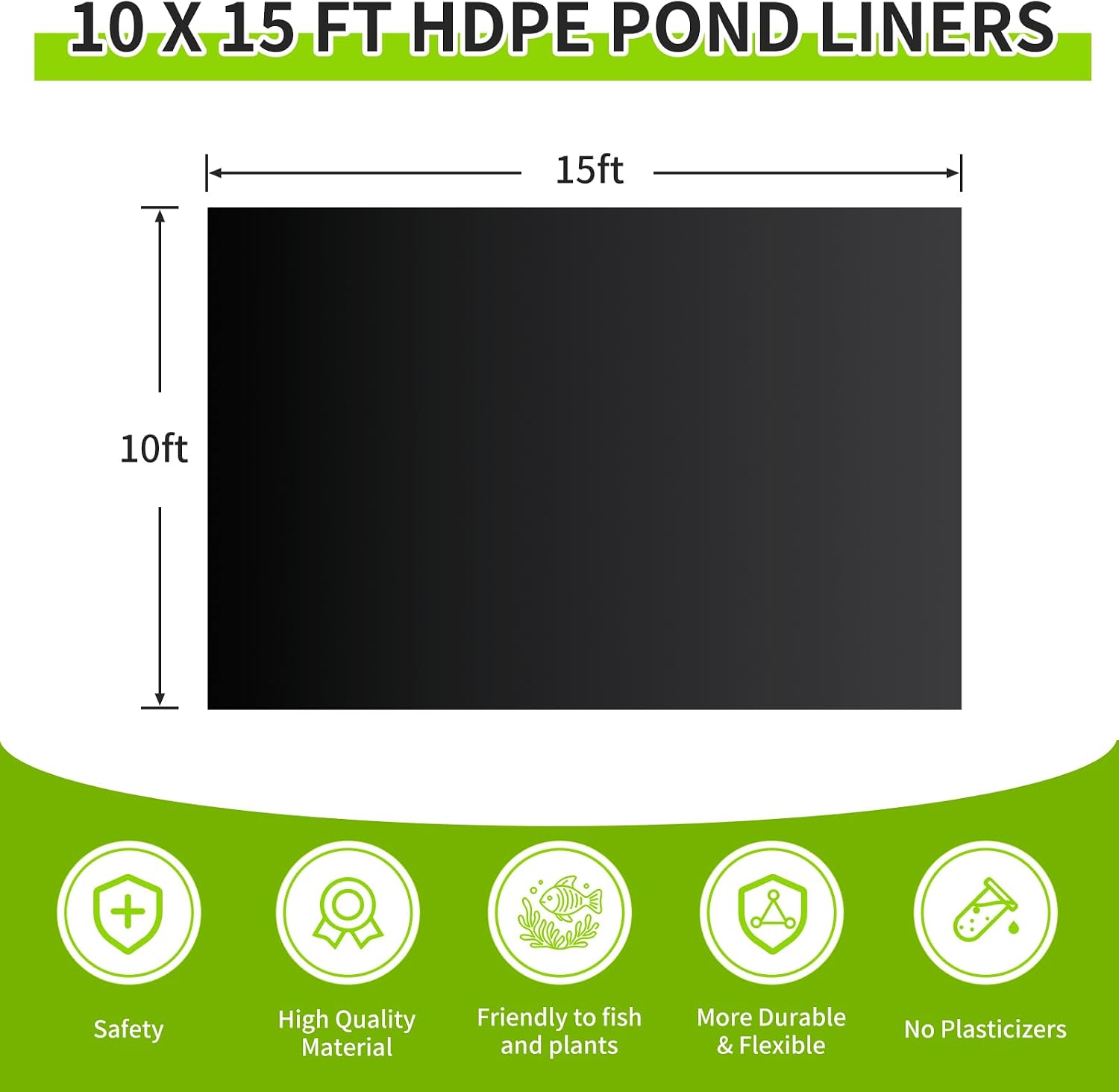 10x15FT Pond Liner for Outdoor Ponds, Heavy Duty Fish Pond Liner, Waterproof & UV Resistant Koi Pond Liner, Flexible Cut-to-Fit Plastic Liner for Backyard Pond, Garden Pond, Raised Bed & Waterfall