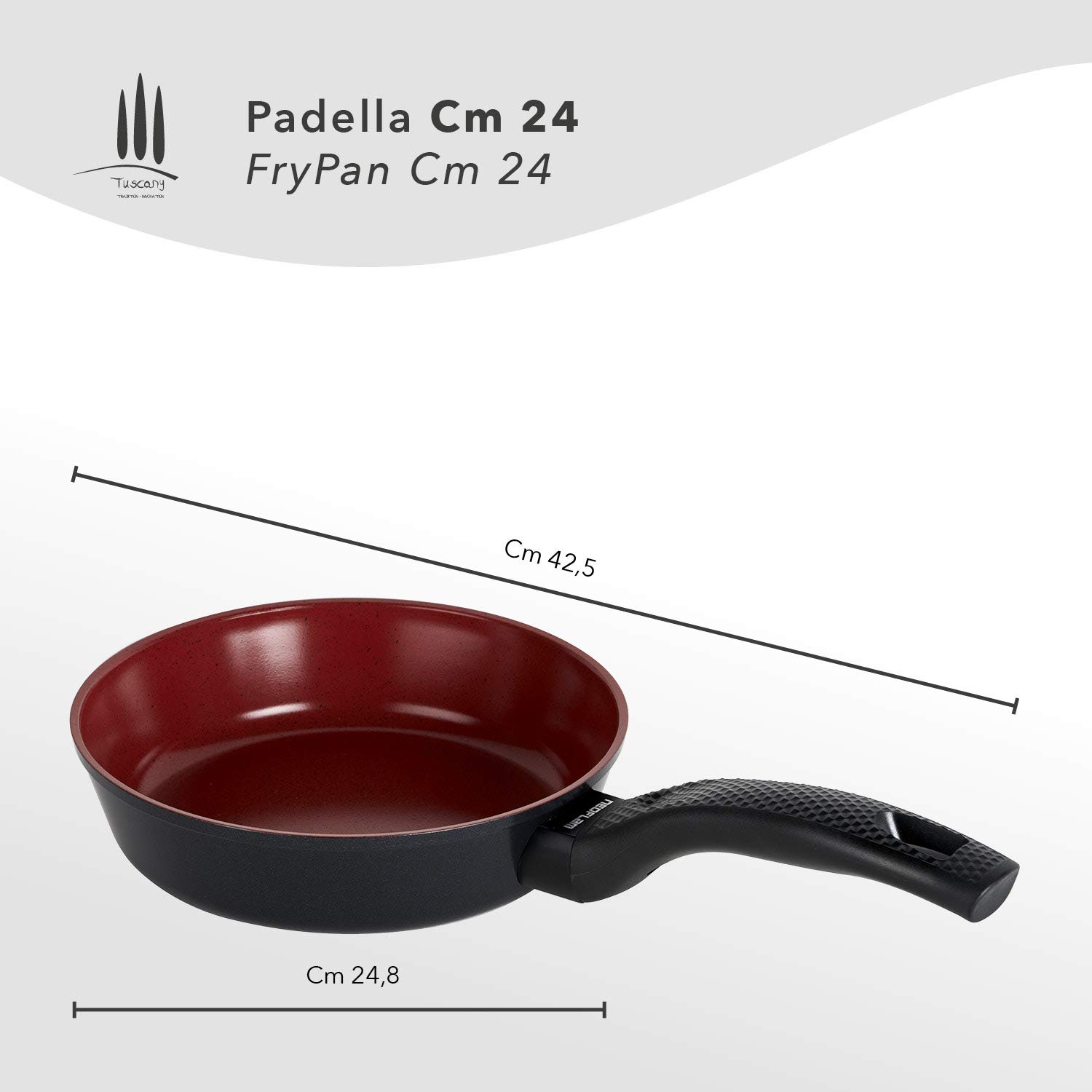 CLASSE ITALY, Padella antiadente cm 24, Antiaderente a 5 strati senza PTFE, PFOA, PFAS, 100% sicuro, Linea TUSCANY, per Induzione e Fiamma