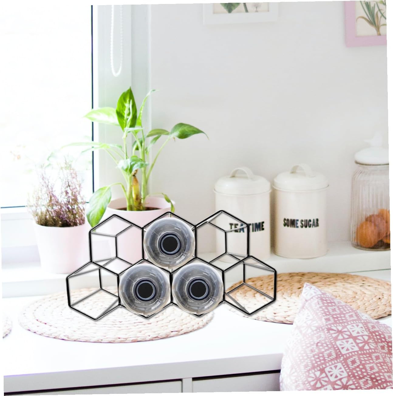 Honeycomb Metal Wine Rack Stand 7 Hole Vintage Iron Storage Display for Bar