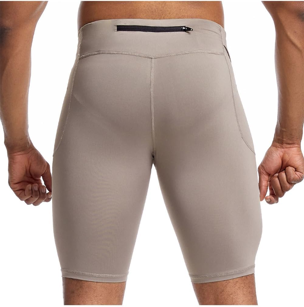 BaronHong Men's Sports Compression Shorts Running Tights Base Layer Leggings Workout Shorts Training Legging with Zip Pocket