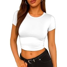 ForeFair Womens Casual Going Out Crop Tops Crew Neck Slim Fit Short Sleeve Basic Tight T Shirts