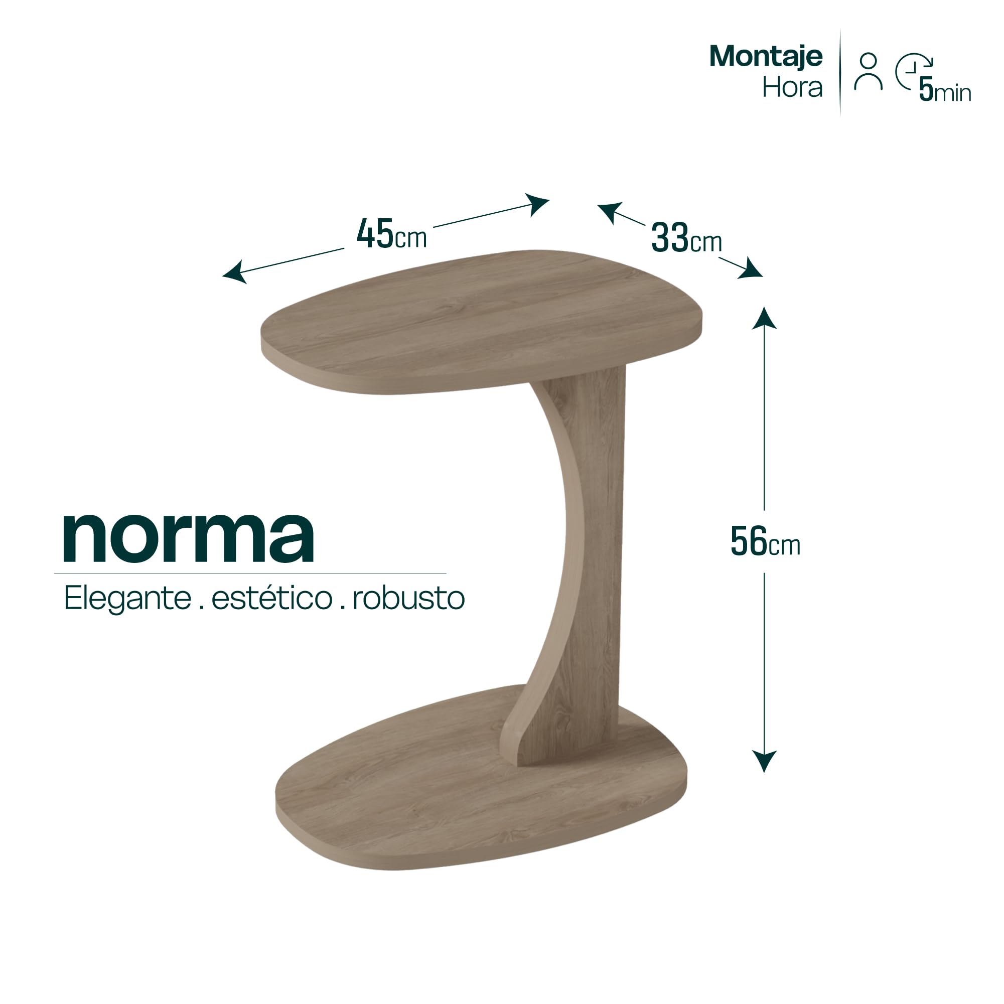 sugodesign Mesa Auxiliar para sofá con Ruedas, pequeña Mesa Auxiliar en Forma de C, Mesa de sofá en Elegante Roble Ahumado, pequeña Mesa de Centro para el salón, Ideal para portátiles - Norma