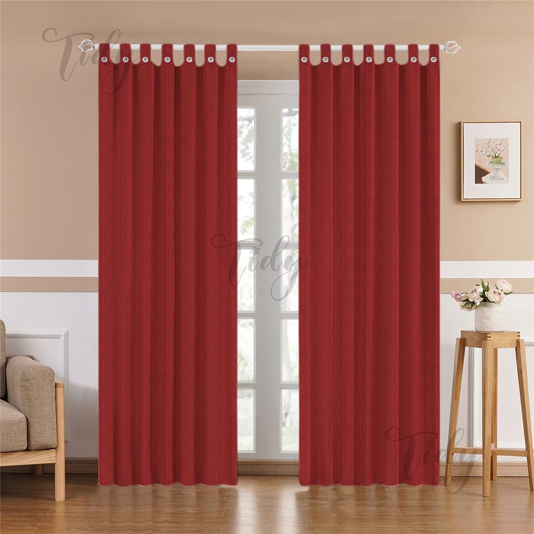 Tidy Cotton Room Darkening Striped Pattern Loop Curtain, Set of 2 (Color: Maroon, Size: 7 Feet Length x 4 Feet Width) (B0B9QHQ93H) Amazon Price History, Amazon Price Tracker