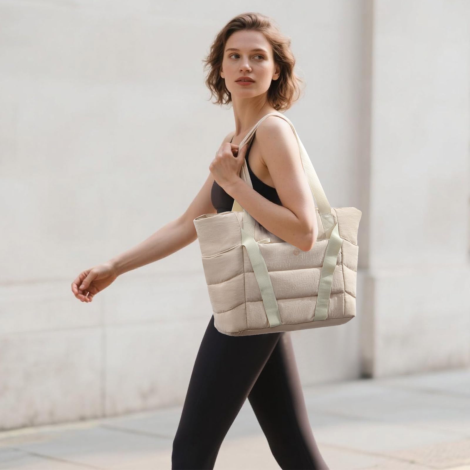 Axcone Tragetasche für Damen mit Reißverschluss,Gesteppte Tragetasche,Sporttasche mit Yogamatten-Gurten für Reisen und Sport