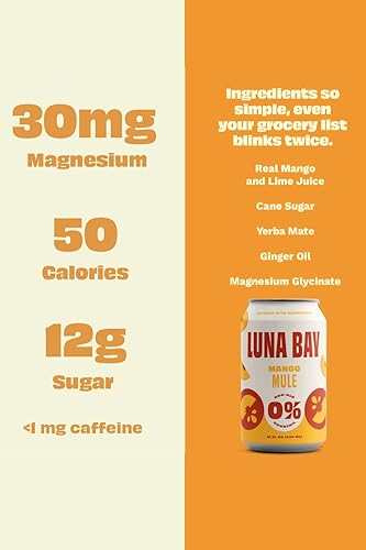 Miniatura 2 de Luna Bay Té sin alcohol Zero Percent - Té espumoso sin alcohol con yerba mate y glicinato de magnesio, vegano, bajo en azúcar, sin OMG y sin gluten,