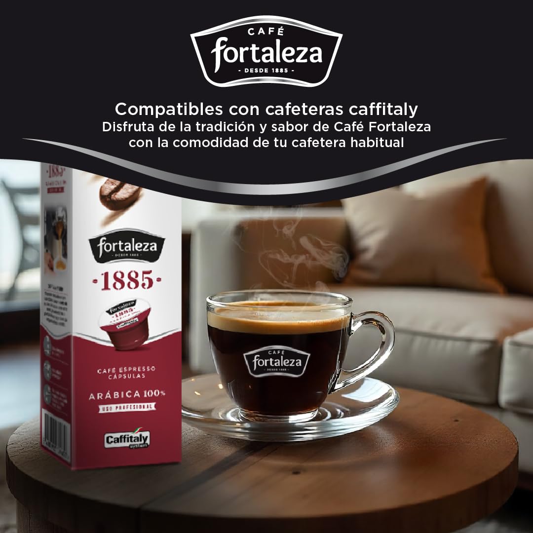 CAFÉ FORTALEZA Cápsulas de Café Natural Compatibles con Caffitaly – Especial Espresso 100% Arábica – Pack 8 x 10 - Total 80Uds - Café Espresso Intensidad Media - Desde 1885 Café Natural