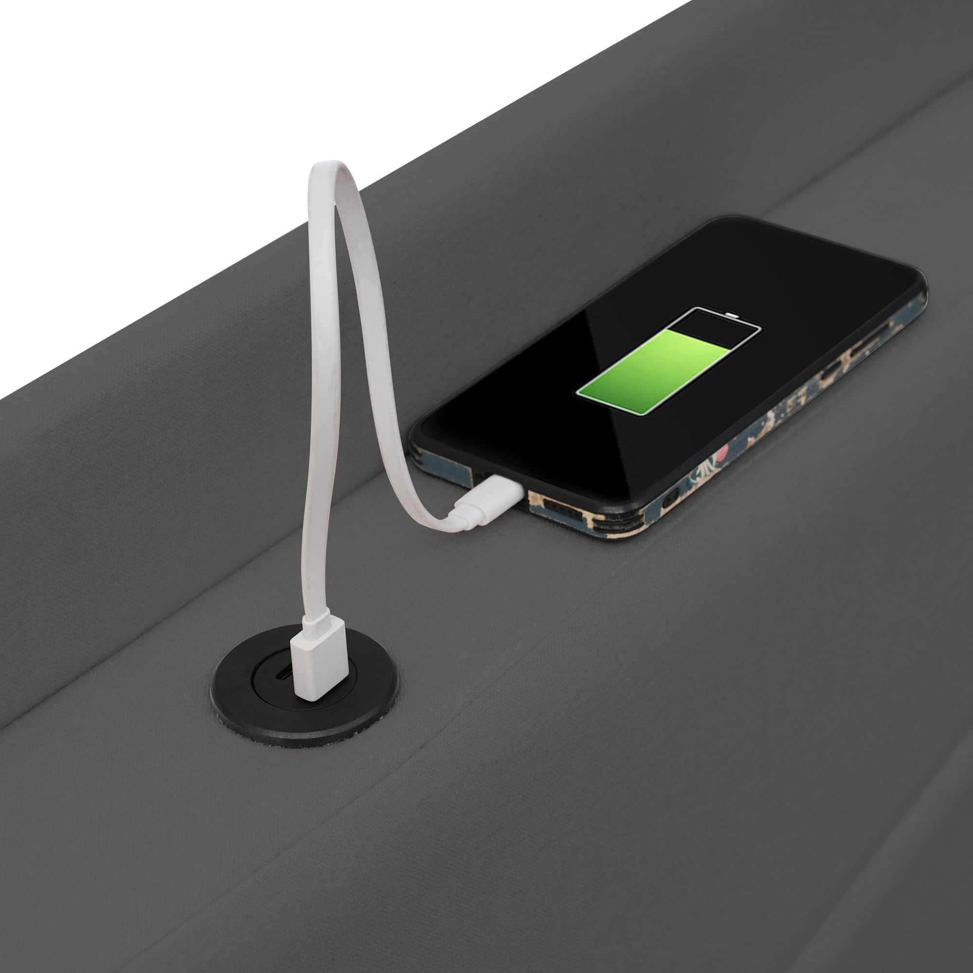 MURUL Letto imbottito per letto matrimoniale, contenitore con funzione di ricarica USB tipo C, testiera, con rete a doghe, telaio in tessuto di lino, per ragazzi (grigio, 160 x 200 cm)