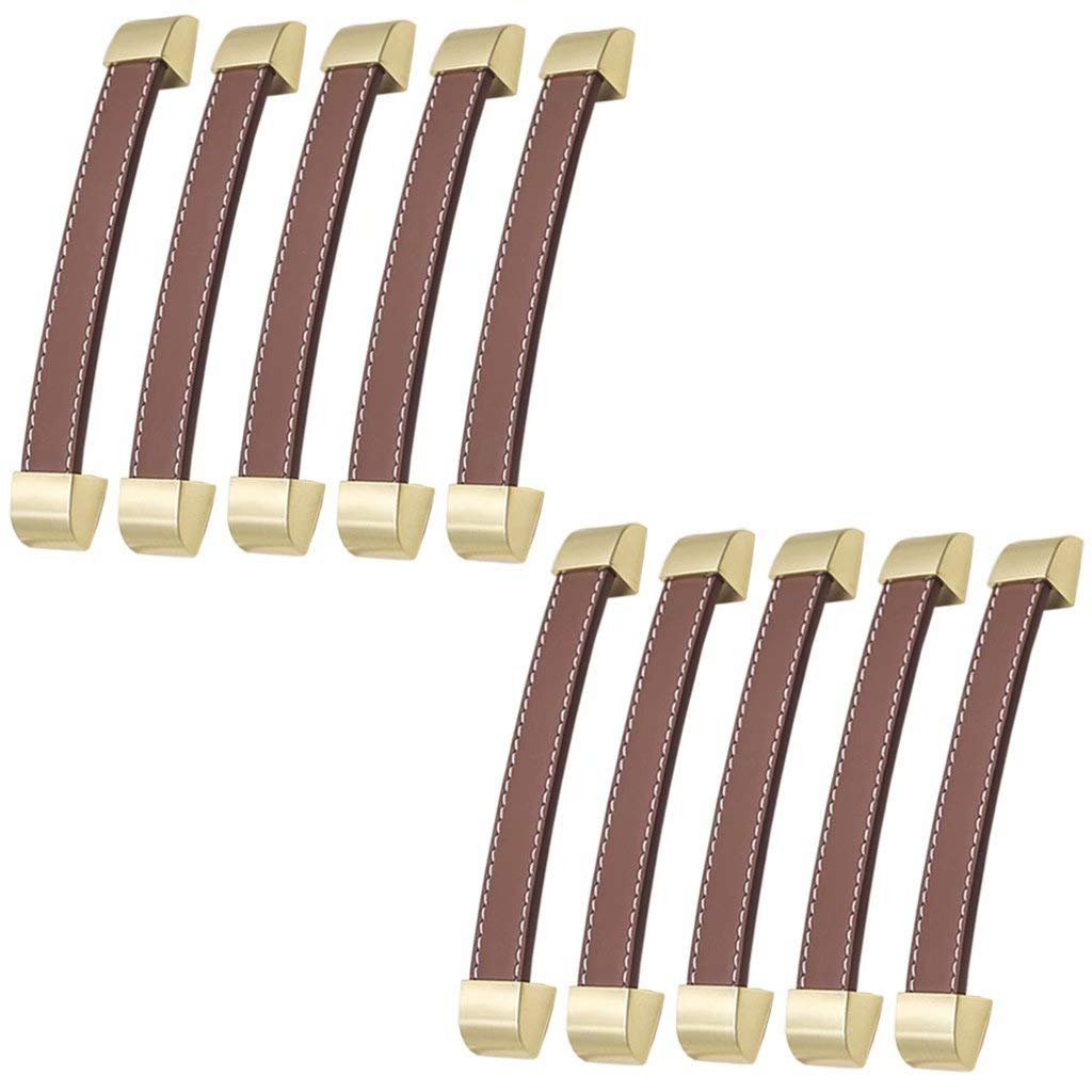 Poignées de meubles en cuir et cuivre antique pour tiroir de cuisine (Lot de 10)