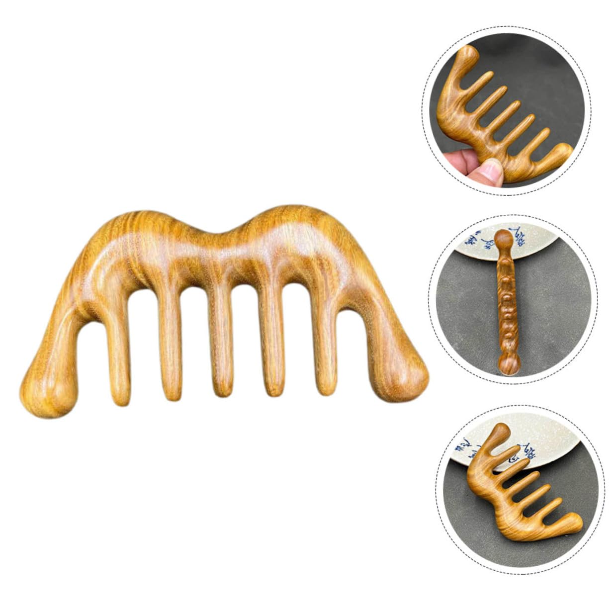 Yardenfun Peine de Masaje de Cabeza de Madera de Sándalo Ligero y Fácil de Usar, Herramienta Antiestática Cuidado del Cuero Cabelludo y Relajación Diaria