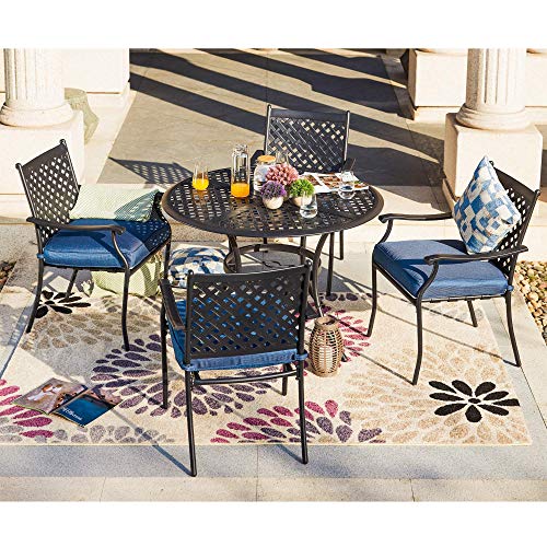 Image of LOKATSE HOME Patio Dining Chairs Set of 4, Stackable Metal Wrought Iron Outdoor Chairs with Armrests & Thick Blue Cushions, All-Weather Heavy Duty Furniture for Garden, Backyard, Deck & Balcony