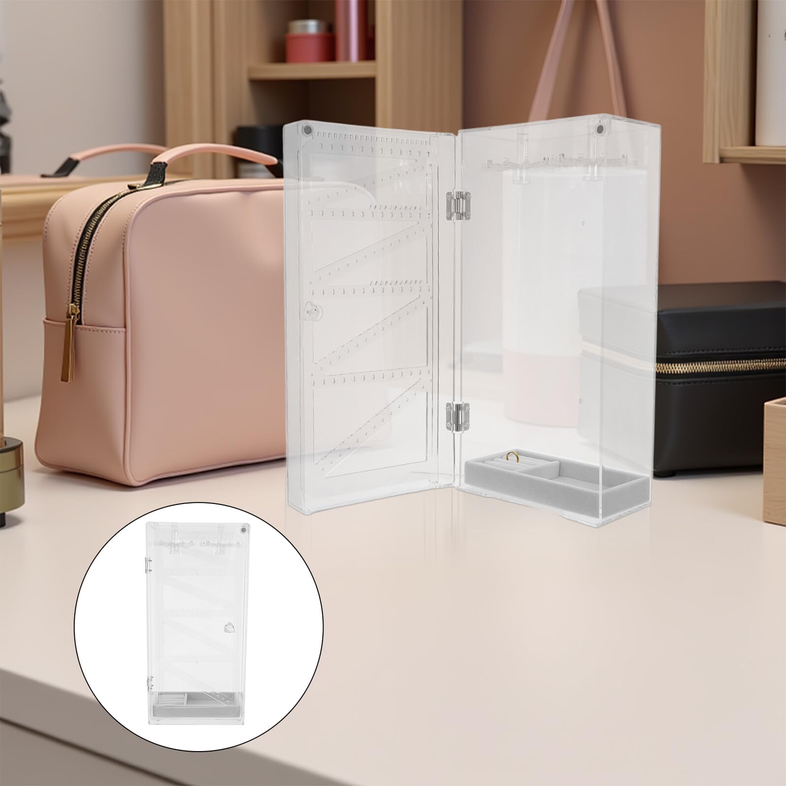 Ipetboom Organizador de Collares Expositor de Collares Largos con Vitrina Giratoria y Soporte Transparente para Joyas, Adecuado para Uso en Mudanzas o Viajes