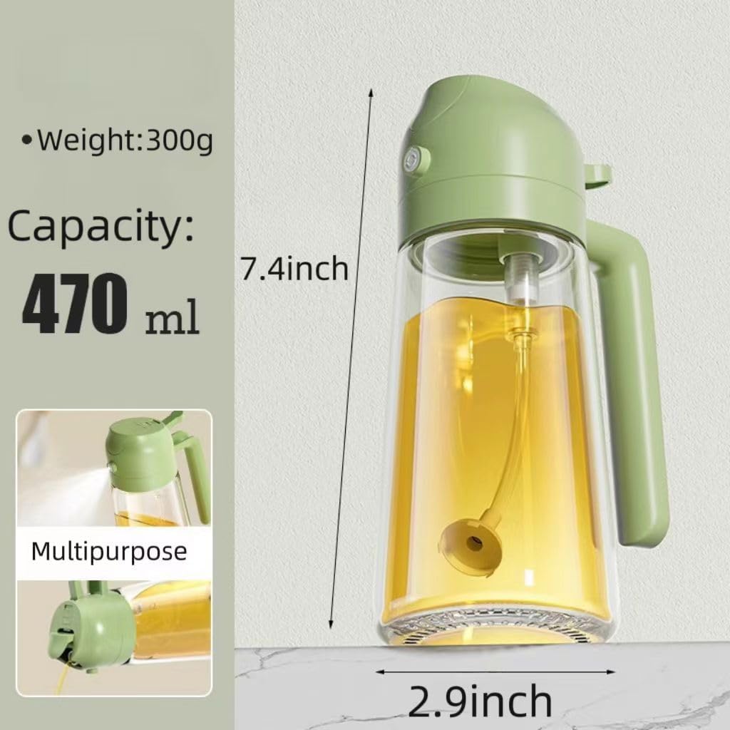 Household kitchen 470ml oil spray kettle with brush, dual purpose, large capacity barbecue air fryer, olive oil, edible oil, spray bottle
